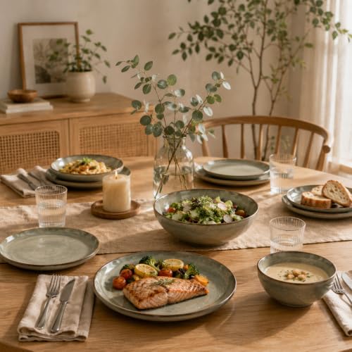 Ceramic Dinnerware Sets for 4 (Green Wheat / Set (12pcs))