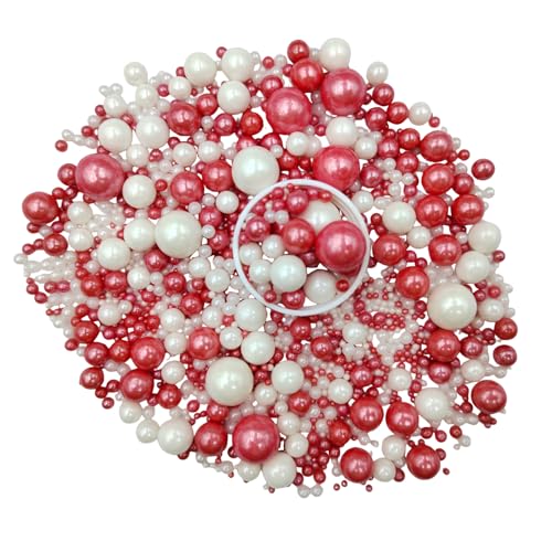 Edible White Red Sugar Pearls Candy Sprinkles 120G (White Red)