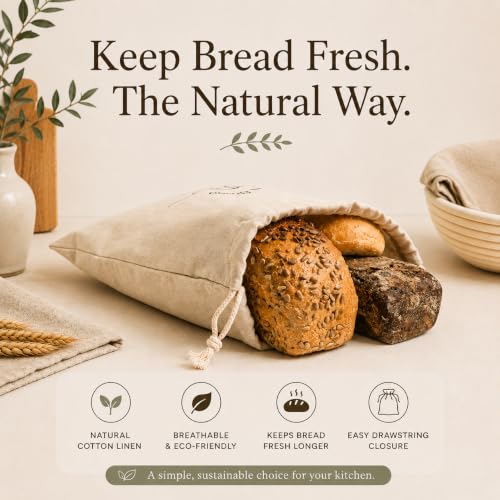3 Pack Linen Bread Bags for Homemade Bread (3 Count)