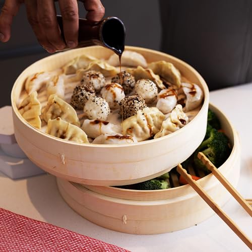 2 Tier Bamboo Steamer Baskets (12 inch - bamboo)