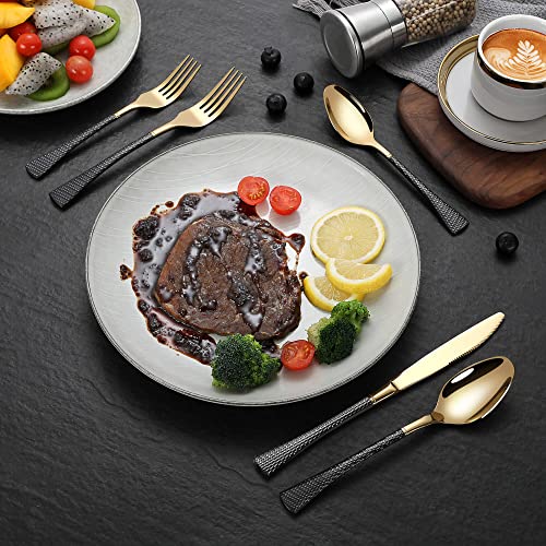 Hammered Black Gold Silverware Set for 8 (Black/Gold / 40 Pieces Set)