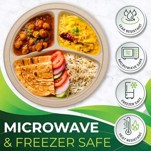 100PCS 100% Compostable 10in Brown Paper Plate (Original / 10in Sectional(100count))