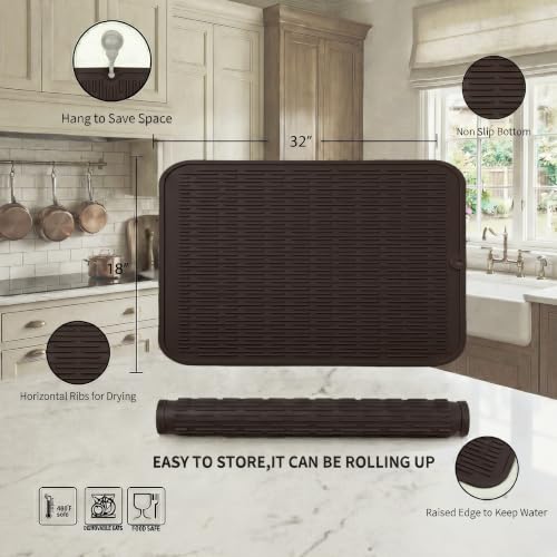 Silicone Dish Drying Mat for Multiple Usage (Coffee / 32"L x 18"W)