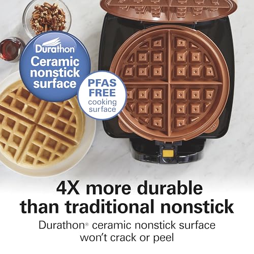 26031 Belgian Waffle Maker with Removable Non (Black / Single Flip, Ceramic Grids)