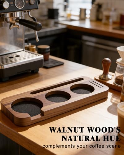Solid Walnut Espresso Tamping Station Espresso Organizer Station (Brown Station 54mm)