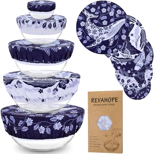 5Pcs Reusable Beeswax Elastic Bowl Covers for Bread Proofing and Food Cover (Humpback Whale)