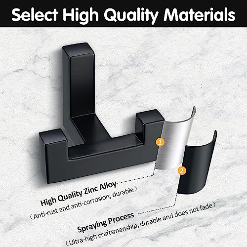 5 Pack Heavy Duty Double Claw Coat Hook Wall Mount with Screw Retro Double Coat Hook Utility Hook for Coats (Black)