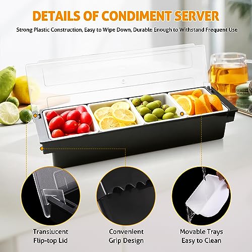 Ice Chilled Condiment Caddy with Lid and 4 Removable Trays (4 Compartment, 2 Pack)