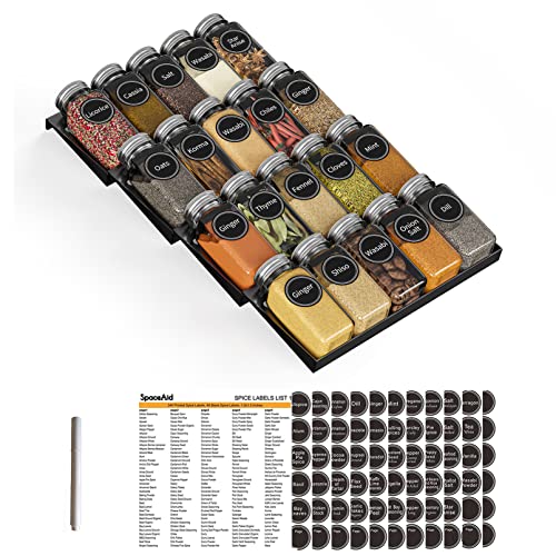 Spice Drawer Organizer with 20 Spice Jars (20 Jars, 9.5" Wide)