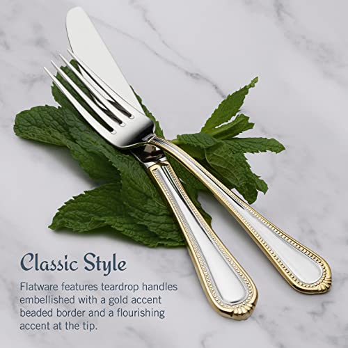 Gold Accent Regent Bead Flatware Service for 12 (65 Piece Set / Regent Bead Gold)