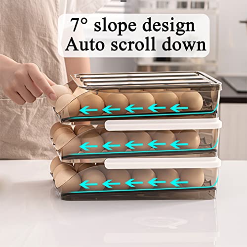 Egg Holder for Refrigerator Auto Scrolling Organizer Plastic Stackable Storage Container Reusable Clear Tray Box Basket Bin Lid Drawer Carrier Keeper
