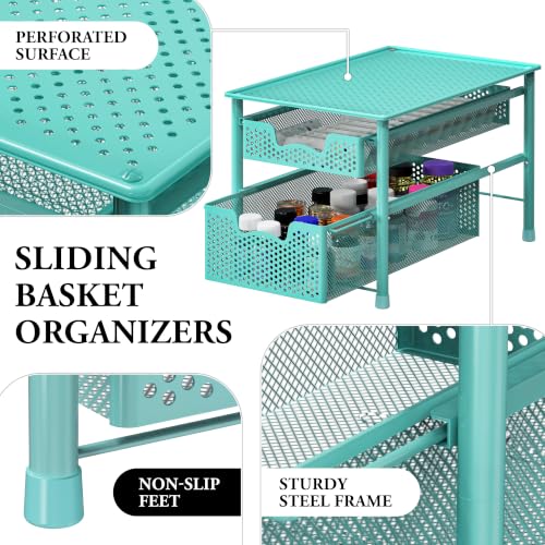 Stackable 2 Tier Sliding Basket Drawer (2-Tier / Turquoise)