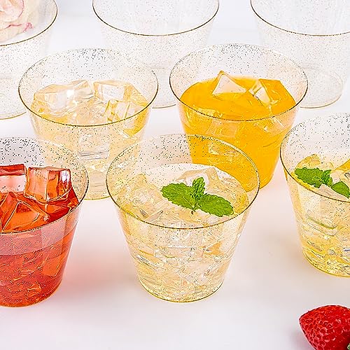 200 Pcs Gold Plastic Cups (Gold Glitter)
