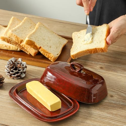 Butter Dish with Lid for Countertop (Red)