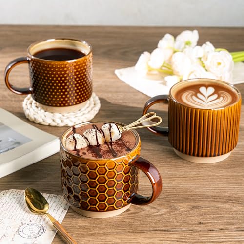 12 OZ Stackable Coffee Mugs Set of 4 (Caramel / 12 Ounces)