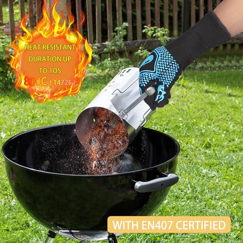 BBQ Gloves 1472F Heat Resistant Non (Sky Blue)