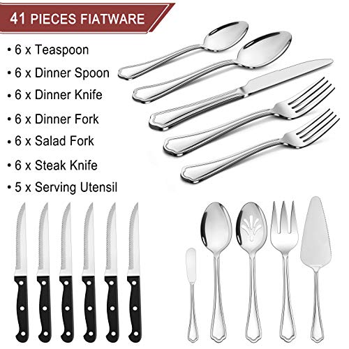 41 Piece Silverware Flatware Set for 6 (Scalloped Edge)