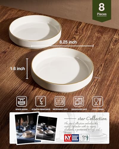 Star 8.25" Pasta Bowls Set of 8 (White / 8 Pcs)