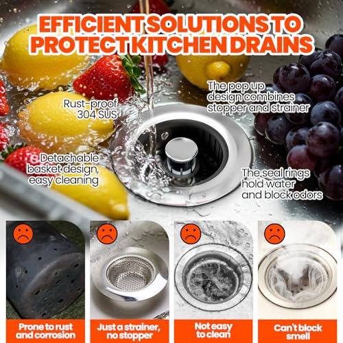 3 in 1 Kitchen Sink Drain Strainer Stopper Basket Pop Up Black (2pack / Black)