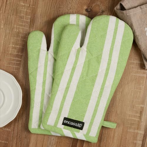 Oven Mitts Heat Resistant Kitchen Gloves (Oven Gloves / Franca Lime Stripes)