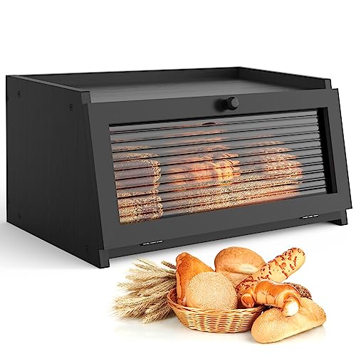 Bread Box for Kitchen Countertop (Black / 1‑tier)