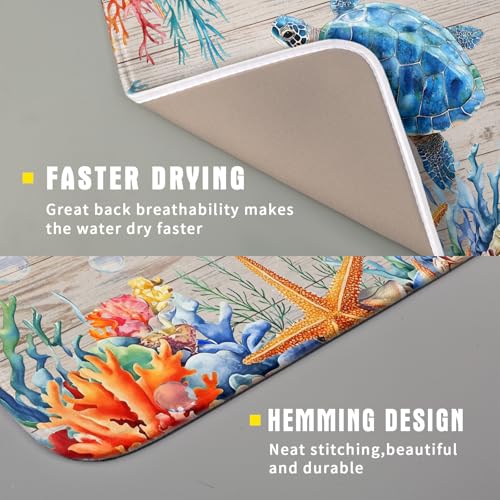 Sea Turtle Dish Drying Mat 16x18 inch Tropical Ocean Fast Dry Absorbent Microfiber Dishes Drainer Rack Pad for Countertop Bar Table Decor (Marine Turtle / 16" x 16")