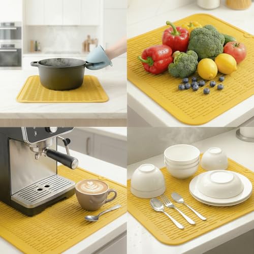 Silicone Dish Drying Mat for Multiple Usage (Yellow / 18"L x 16"W)