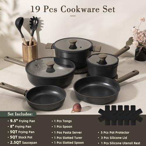 19 Pcs Pots and Pans Set Non Stick