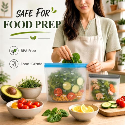 Dishwasher Safe Reusable Storage Bags Stand Up (Multicolor (8 Gallon + 8 Sandwich + 8 Snack ))