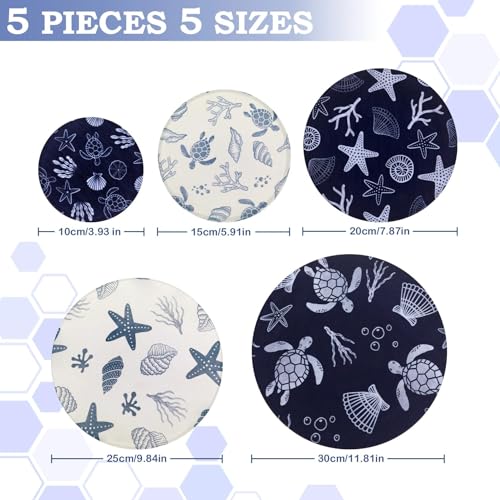 5Pcs Reusable Beeswax Elastic Bowl Covers for Bread Proofing and Food Cover (Ocean Series)