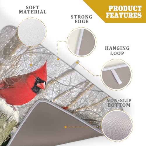 Winter Birds Dish Drying Mat Red Berry Dish Drainer Rack Mat Microfiber Absorbent Dish Drying Pad for Kitchen Counter Coffee Bar 18x24 Inch (Winter Red Birds / 24" x 18")