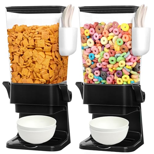 Cereal Dispenser Countertop with 4 Pack Bowls and Spoons 5.5 Qt (5.5Qt & Black & 2pack)
