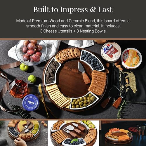 Acacia Wood Lazy Susan Cheese Board Set (Round 13.5")