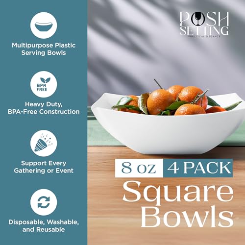 4 Pack Disposable White Plastic Serving Bowls Square Party Candy Use 64oz (64 OUNCE / White)