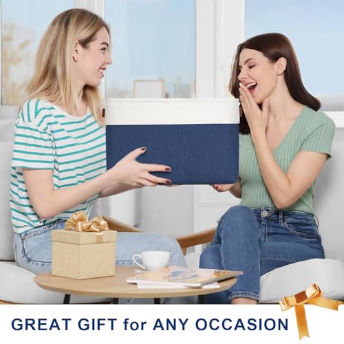 Storage Bins Large Fabric Storage Baskets for Shelves 3 Pack (NavyBlue / Off-White / Large -15"x11"x9.5")