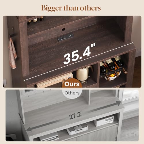 73" Tall Arched Bakers Rack with Power Outlet and LED Light (Brown)