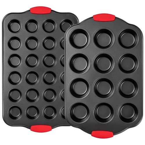 Muffin Pan Nonstick Cupcake Pan Set (12+24 Cup Muffin Pan / Gray)