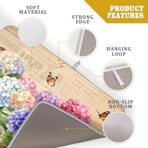 Vintage Flowers Dish Drying Mat Large 24 X18 Hydrangea Microfiber Drying Matt Kitchen Counter (Vintage Hydrangea Brown / 24" x 18")