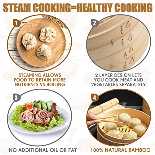 59 Pcs 2 Tier Bamboo Steamer Basket Set (10 Inch)