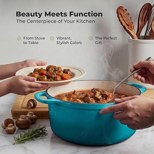 6.4QT Enameled Cast Iron Dutch Oven Pot with Lid (Light Blue / 6.4 Quart)