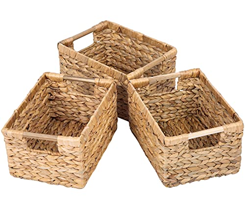 Natural Water Hyacinth storage basket with Handle (Water Hyacinth / 3-Pack Medium (12.2"L x 8.9"W x 6.9"H))