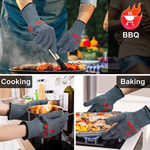 BBQ Gloves Oven Gloves 1472℉ Extreme Heat Resistant (Gray / One Size Fits Most(Regular Cuff))