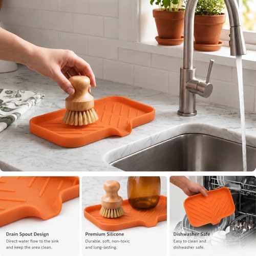 Silicone Soap Dish with Drain Spout (Orange / M(9.6"×5.3"))