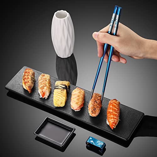 Metal Chopsticks Reusable 2 Pairs Titanium Plated 18 (Blue)