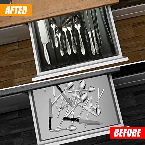 Black Silverware Organizer Kitchen Drawer Organizer Expandable Bamboo Utensil Holder Cutlery Tray for Kitchen Utensil and Flatware Bedroom Office