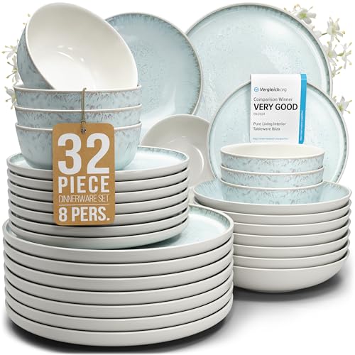 32 Piece Stoneware Dinnerware Set for 8 (Light / Beige Blue / Set for 8 (32pcs))