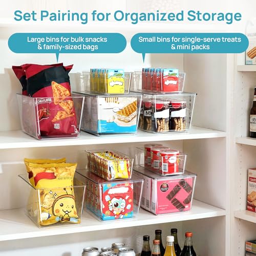8 Pack Clear Storage Bins with Lid Set for Pantry Organizer (Set A)