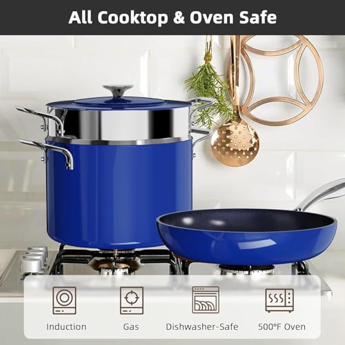 Lux 13pc Forged Lightweight Nonstick Ceramic Cookware Set (Blueberry)