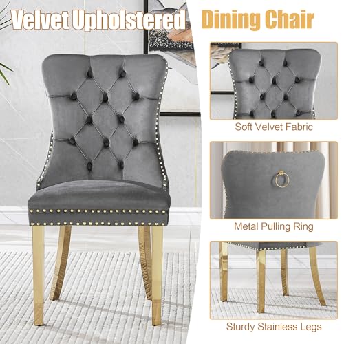 7 Piece Glass Dining Table Set for 6 (Black Table & Gold Grey Chair / 7-Piece Set-X-Shaped Table)