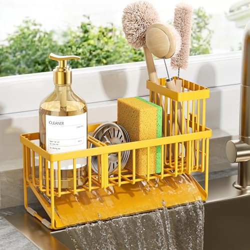 Lemon Yellow Sink Caddy Organzier with High Brush Holder (Yellow / 9.25 inches)